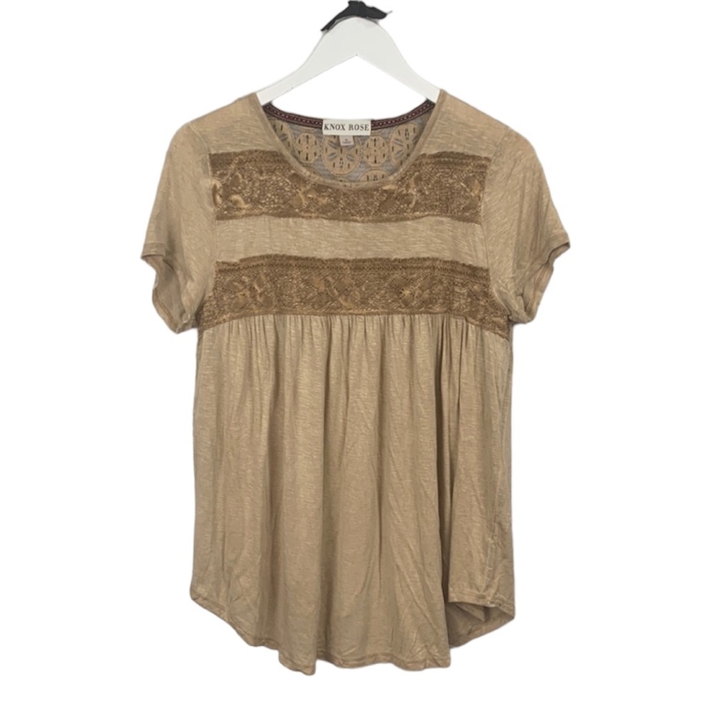 Knox Rose Lace Boho Short Sleeve Flowy Flattering Casual Top Size Small